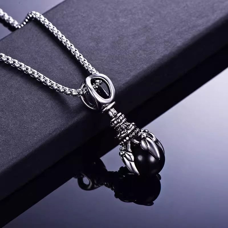 Planderful Jewelry Dragon Ball Necklace In Steel With Dragon Claw Pendant For Men