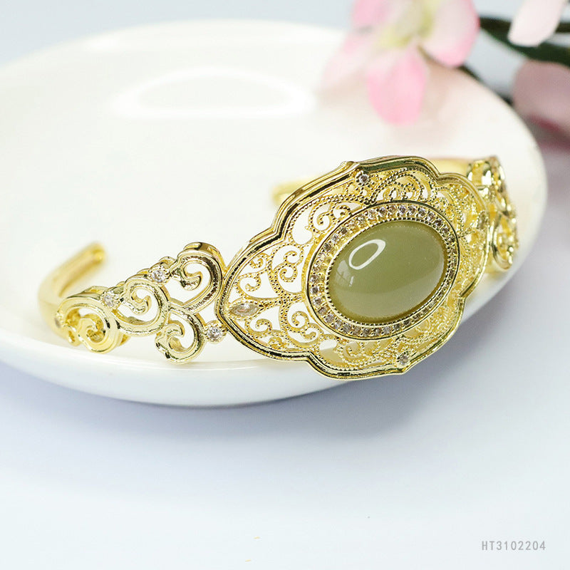 Hetian Jade Cloud-Motif Openwork Bangle