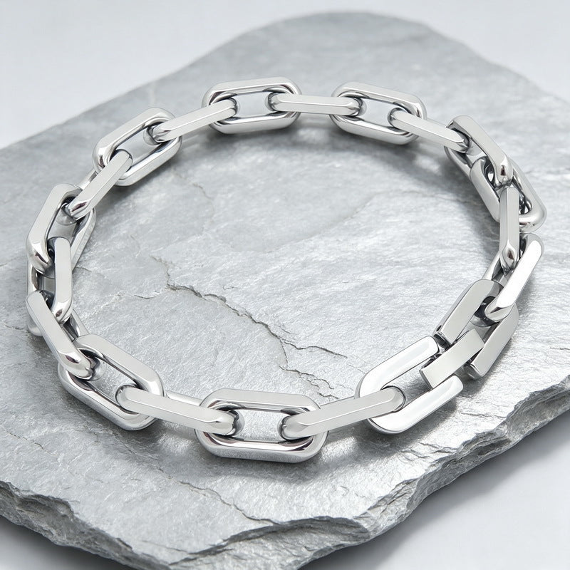 Punk Trimmed O-Chain 8mm Plain Chain Stainless Steel Men's Bracelet