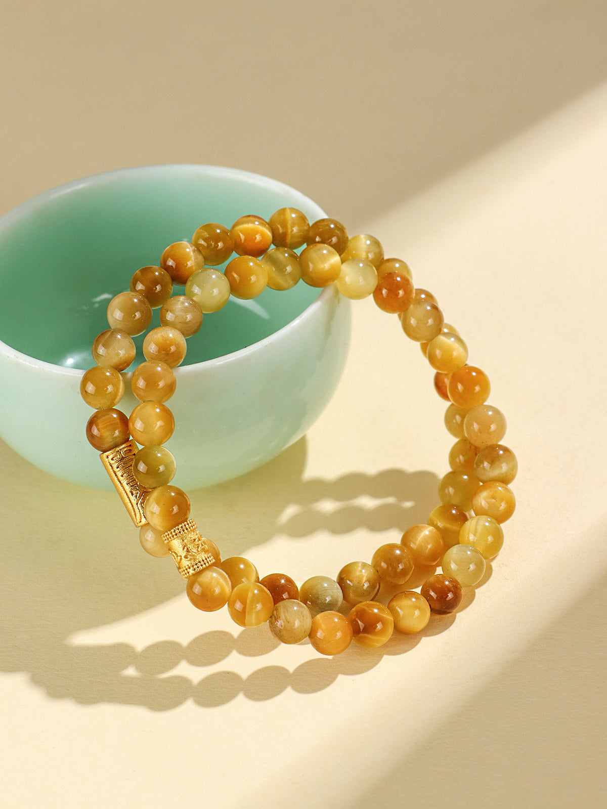 Golden Tiger Eye Bamboo & Fish Motif Bracelet