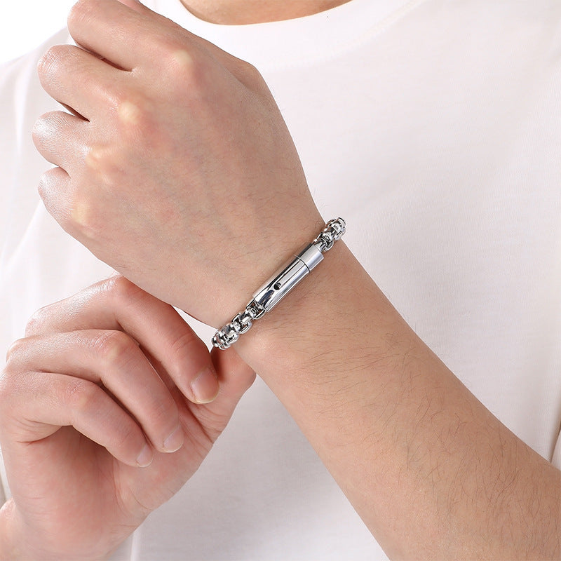 8mm Stainless Steel Square Pearl Round Buckle Unisex Bracelet Business Style