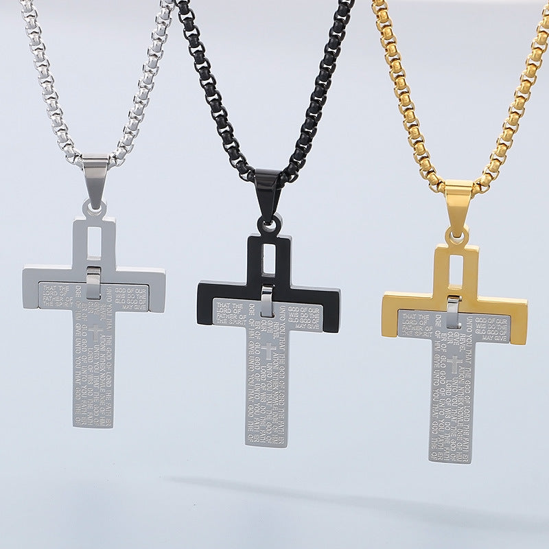 Planderful Mens Stainless Steel Two Tone Cross Pendant