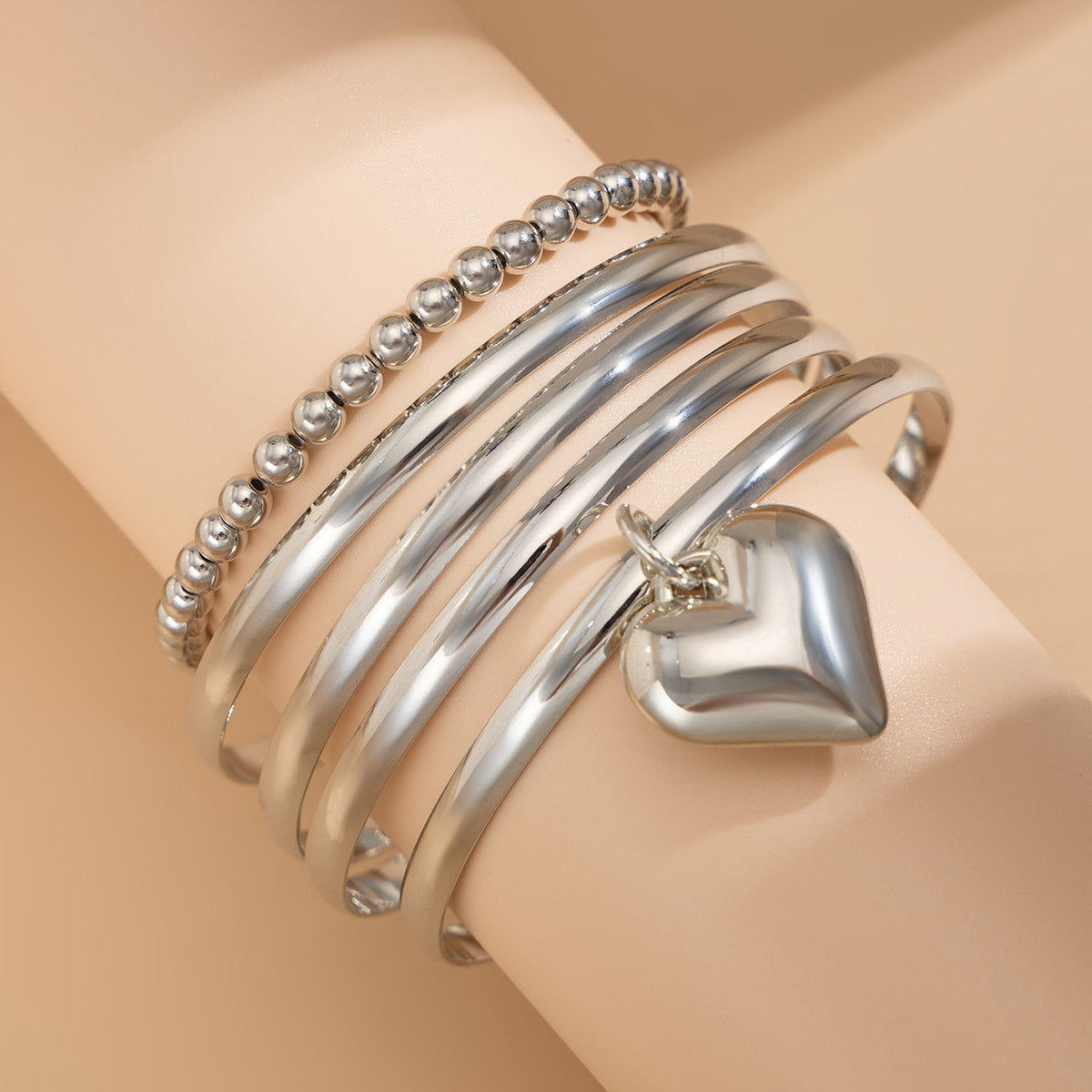 Planderful Vienna Verve Heart Pendant Bracelet Set for Women European Style Stacked Bead Statement Jewelry