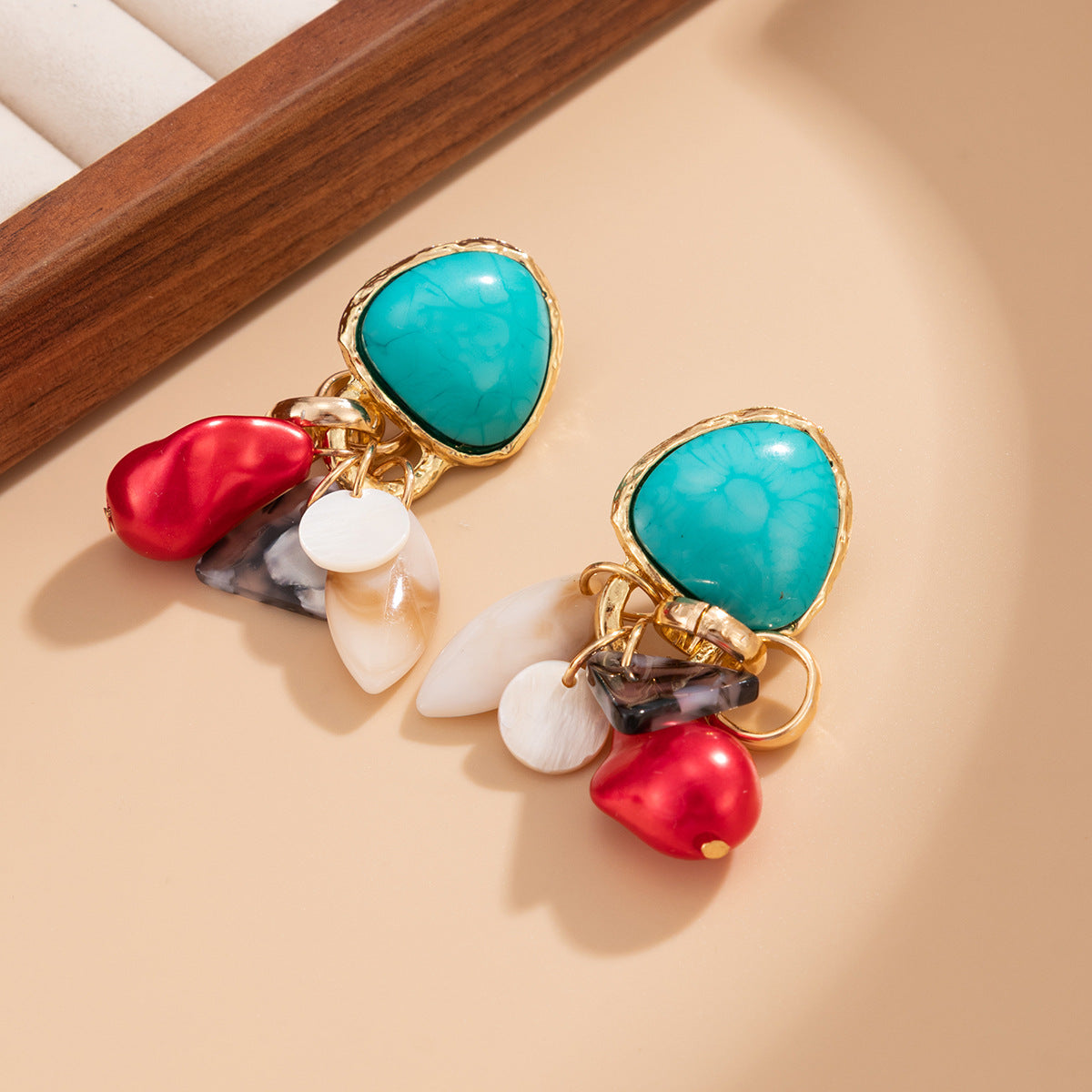 Planderful Acrylic Fringed Earrings Vienna Verve Ethnic Retro Imitation Turquoise Statement For Women