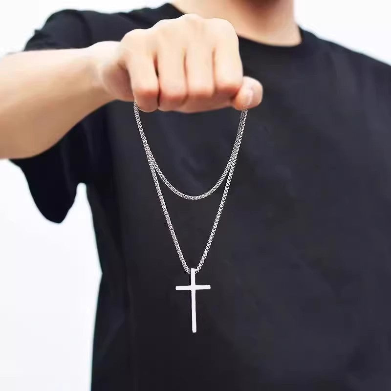 Planderful Jewelry Mens Cross Necklace Stainless Steel Chain Pendant Elegant Everyday Accessory