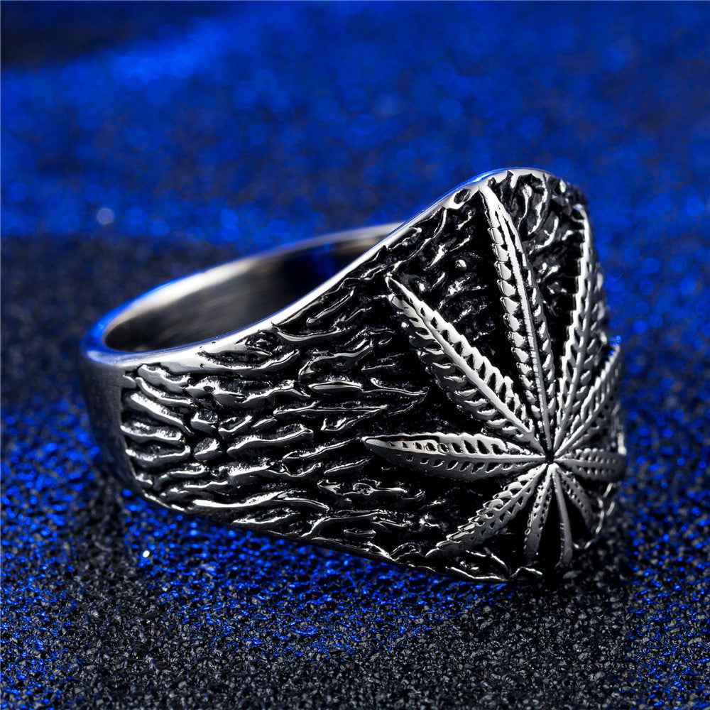 Planderful Titanium Steel Ring For Men And Unisex Retro Leaf Motif Protection Statement
