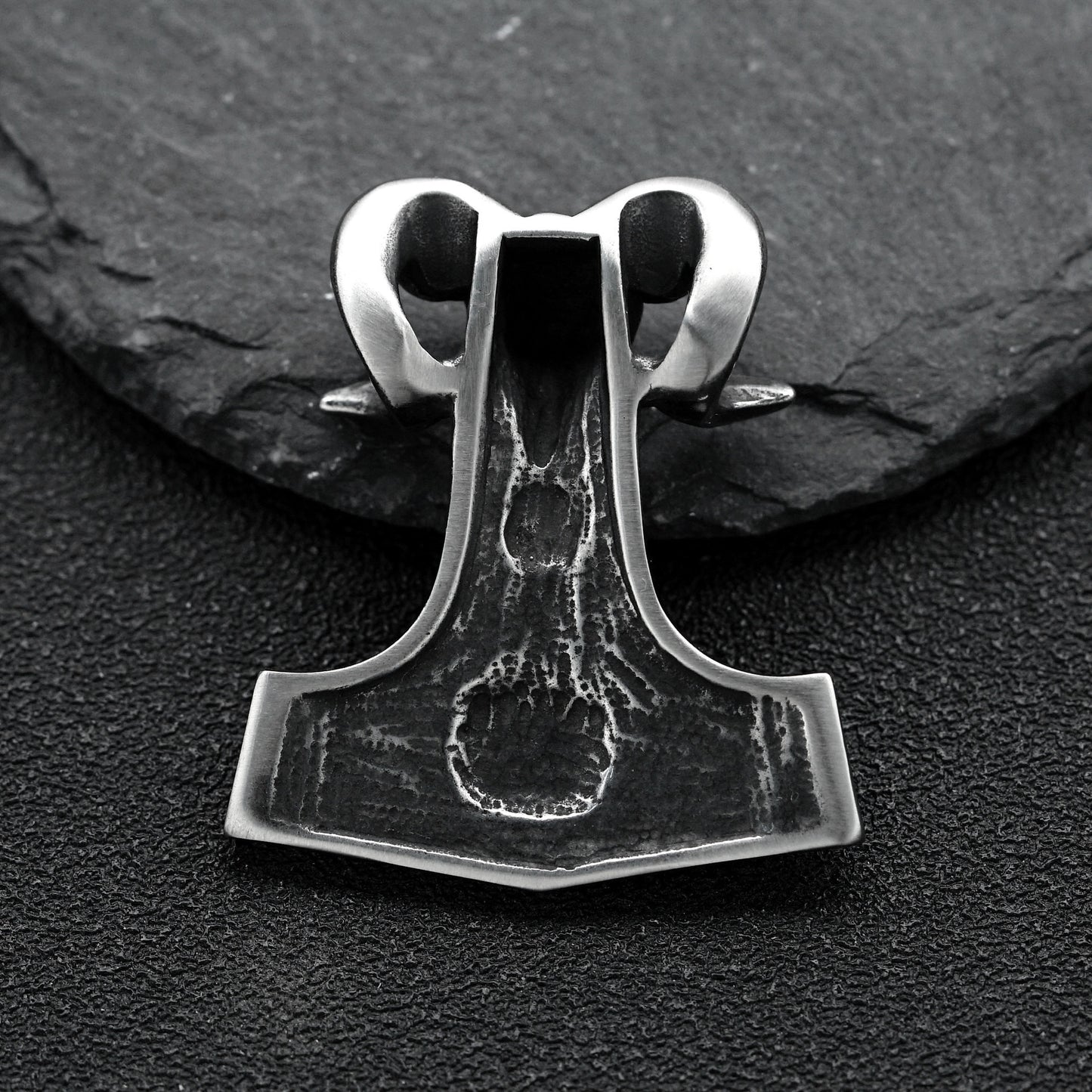 Steel Necklace - Vintage Viking Thor Hammer Pendant with Rune Compass Charm By Planderful