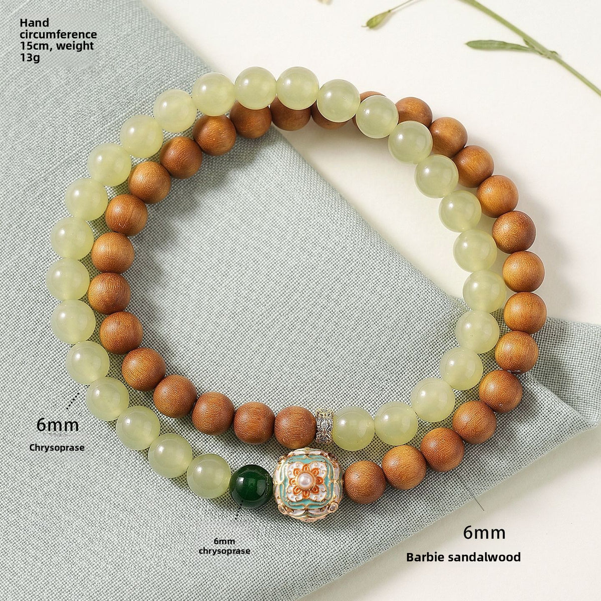 Chalcedony Sandalwood Agarwood Floral Bracelet