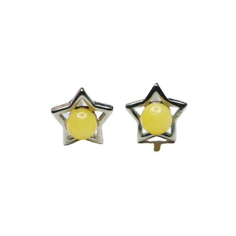 Beeswax Amber Star 925 Silver Stud Earrings
