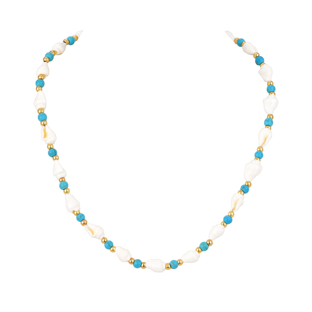 Ocean Wind Stainless Steel Ball Shell Blue & White Beaded Adjustable Necklace Casual