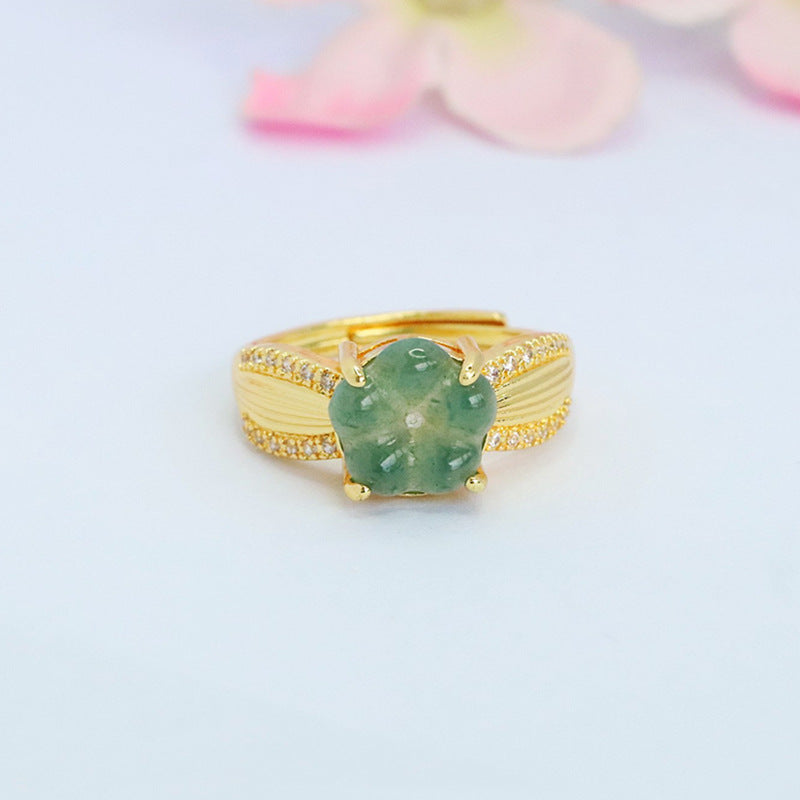 Blue Water Jadeite Four-Leaf Clover 10 mm Ring