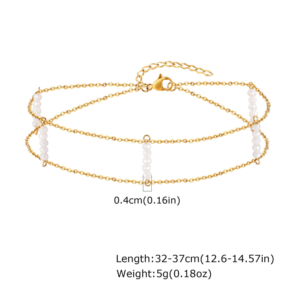 Chokers Stainless Steel Flat Cross Chain White Crystal Cut Beads Double Gold Necklace