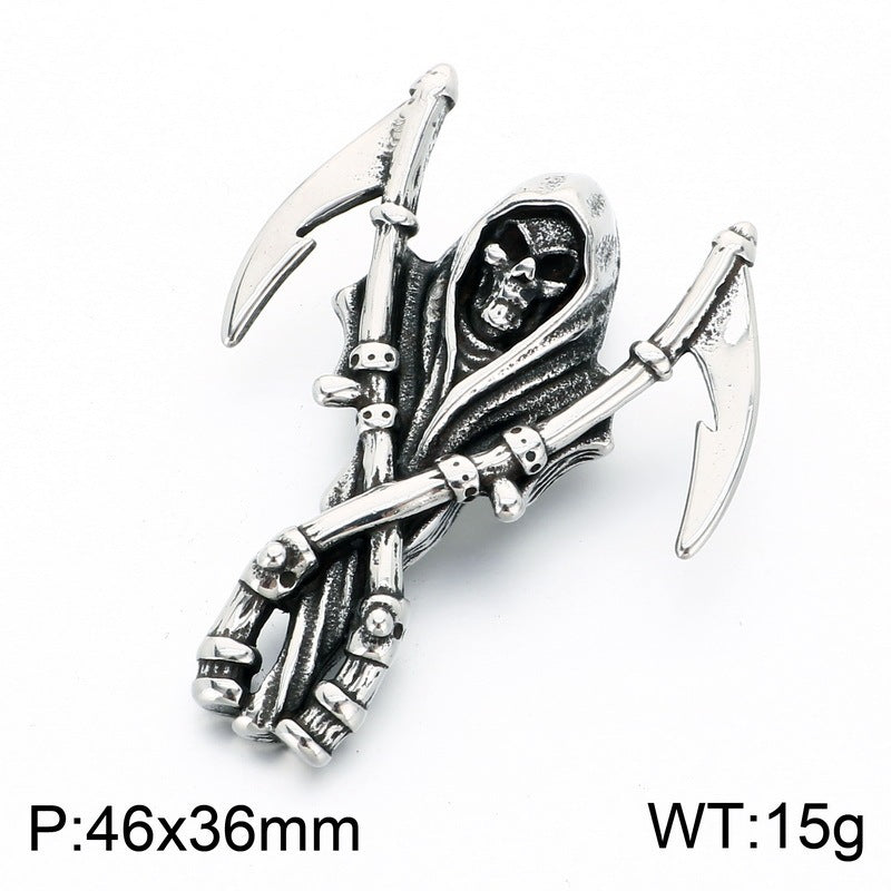 Dark Wind Double Sickle Reaper Pendant Angel Portrait Pendant Two-Sided Buddha Head Stainless Necklace