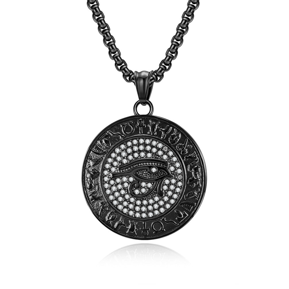 Eye Of Horus Necklace By Planderful Zircon Studded Ankh Symbol Jewelry In Titanium Steel For Hip Hop Fashion Fans