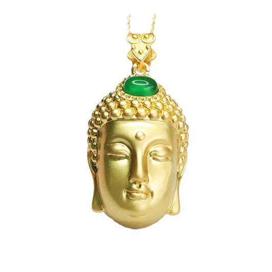 Oval Natural Green Chalcedony Buddha Head Pendant
