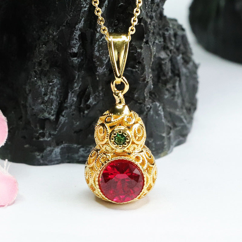 Lab-Grown Ruby Gourd Pendant — No Chain