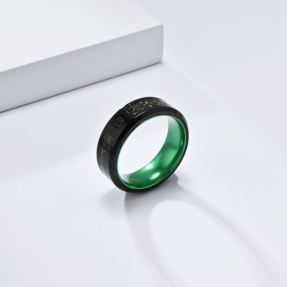 Planderful Titanium Dragon Ring For Men Nibelongen Pattern Two Color Inlaid Personalized Domineering Style Size 7 To 12