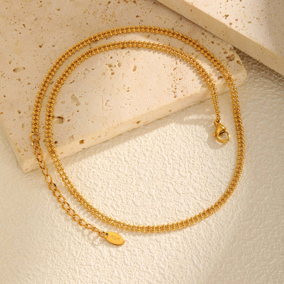 Stainless Steel Gold Double Bead Chain Necklace – Stylish & Women's