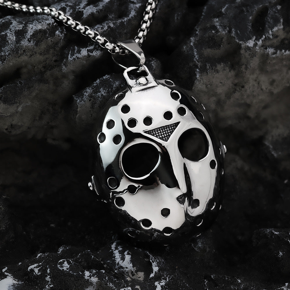 Jason Mask Pendant Necklace Stainless Steel Jewelry by Planderful for Halloween Fans and Cosplay Enthusiasts