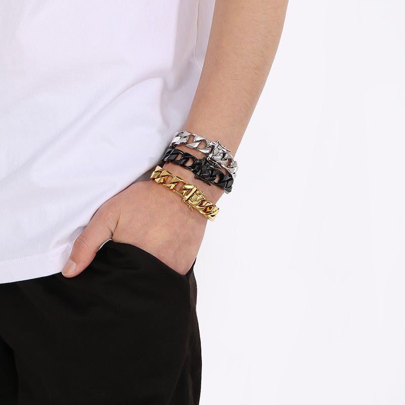 Hip-Hop Button Series – Woven Cuban Chain Dragon Head Buckle Titanium Bracelet