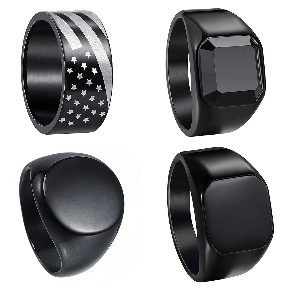 Planderful Everyday Genie Mens Hip Hop Ring Set 4 Piece Stainless Steel Fade Resistant Unisex