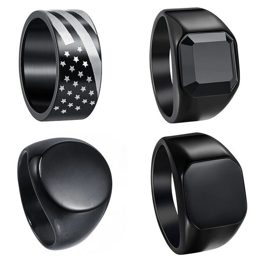 Planderful Everyday Genie Mens Hip Hop Ring Set 4 Piece Stainless Steel Fade Resistant Unisex