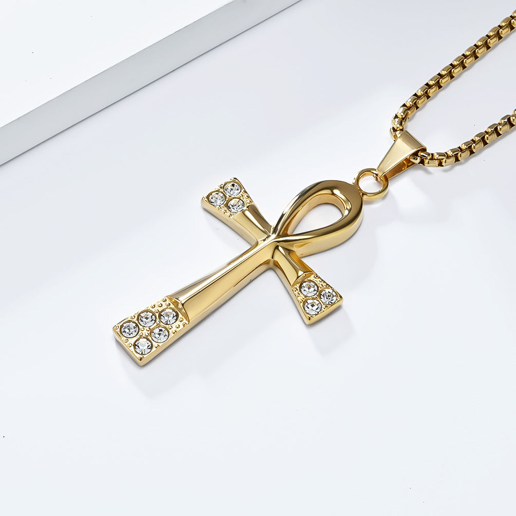 Planderful Ancient Egyptian Anka Cross Necklace Titanium Steel For Men Niche Design Pendant