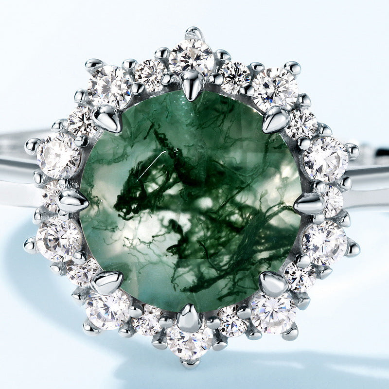 S925 Sterling Silver Moss Agate Signature Ring