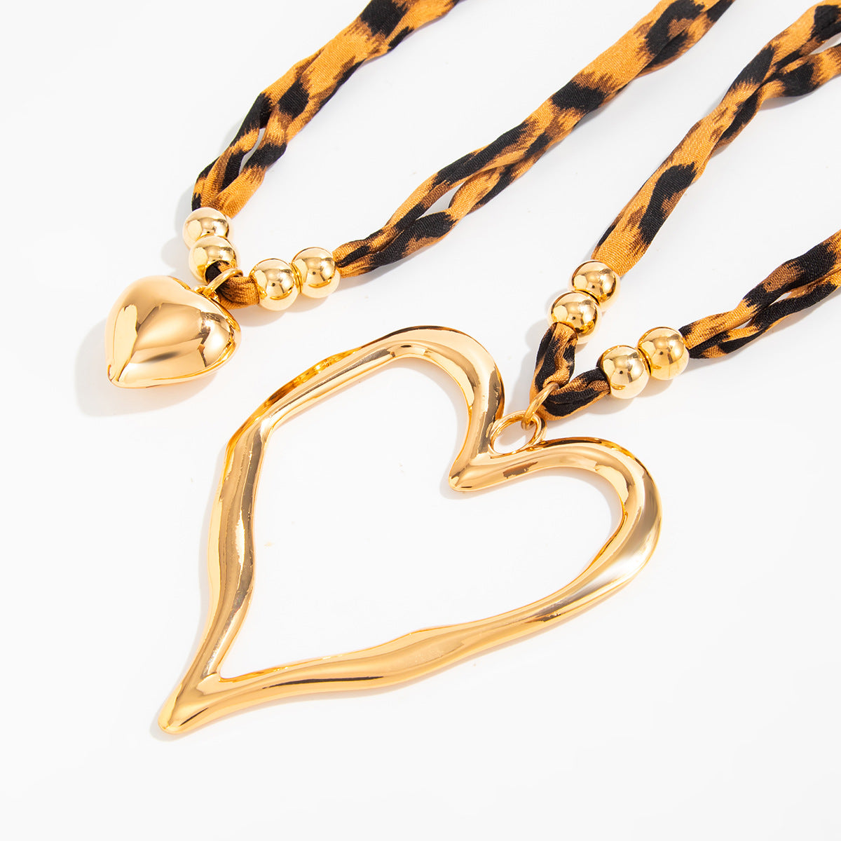 Retro Exaggerated Love Pendant Leopard Print Ccb Round Beads Stacked With Lava Necklace