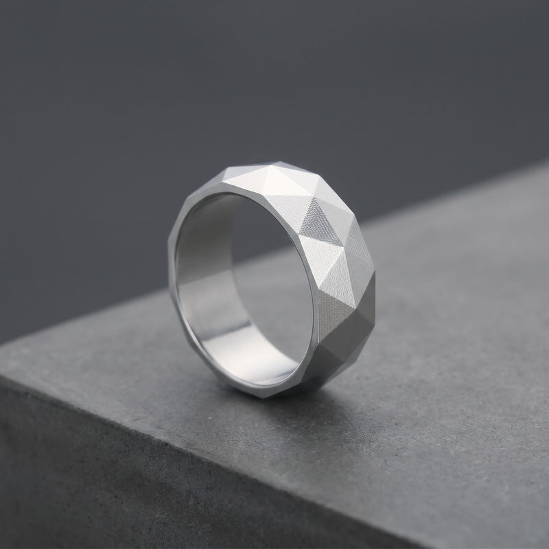 Niche Creative Geometric Ring, Punk Style Retro 8mm Rhombus Cut Stainless Steel Men's