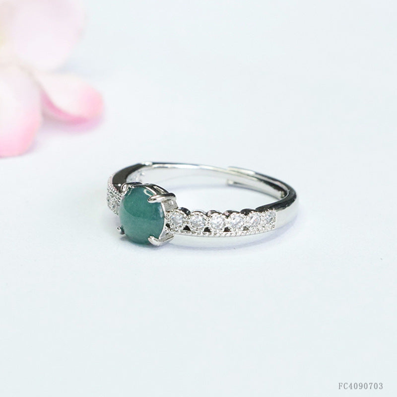 Blue-Water Jadeite Claw-Set Zircon Ring