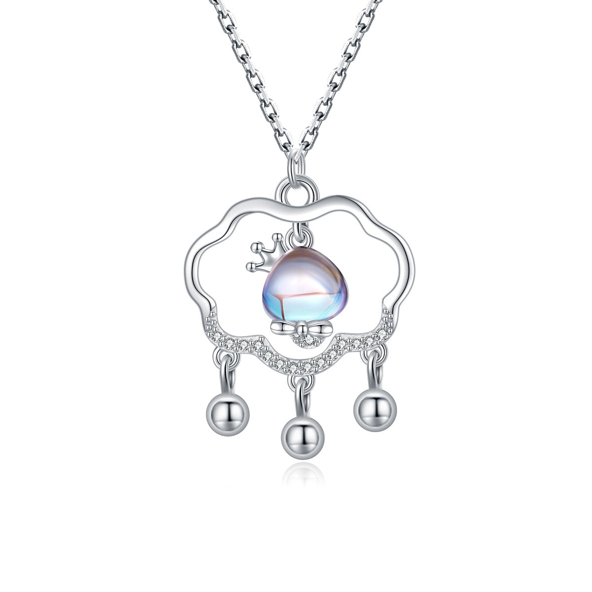 S925 Sterling Silver Moonstone Ruyi Lock Necklace