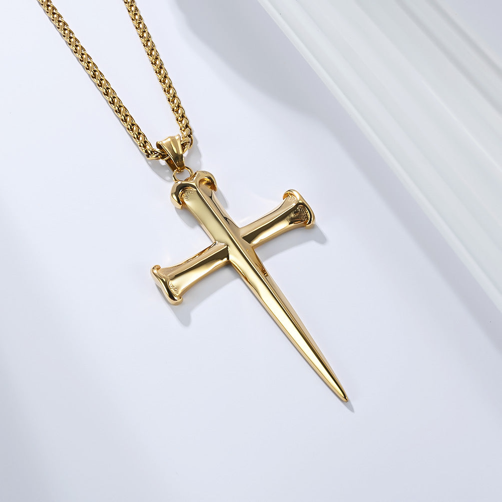 Cross Pendant Necklace Stainless Steel Nail Design Unisex Urban Hip Hop Style Planderful Everyday Genie Trendsetting