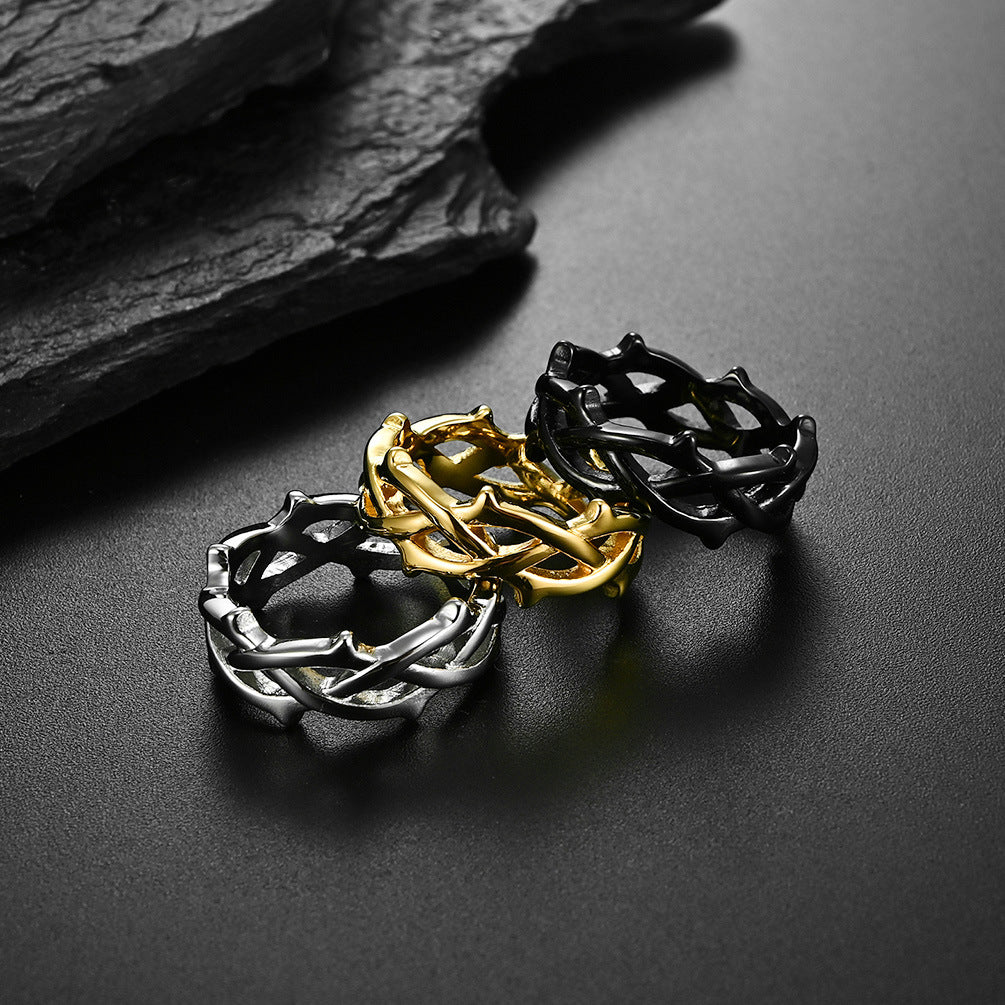 European And American Style Thorn Vine Weaving Stainless Steel Ring For Engagement
