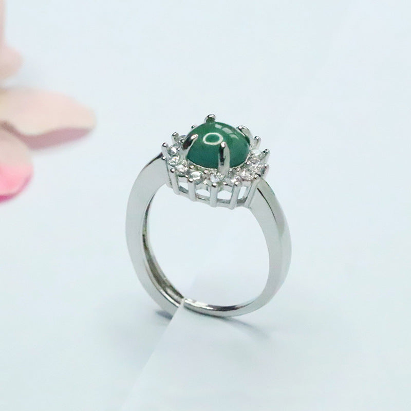 Blue-Water Jadeite Sunflower Ring