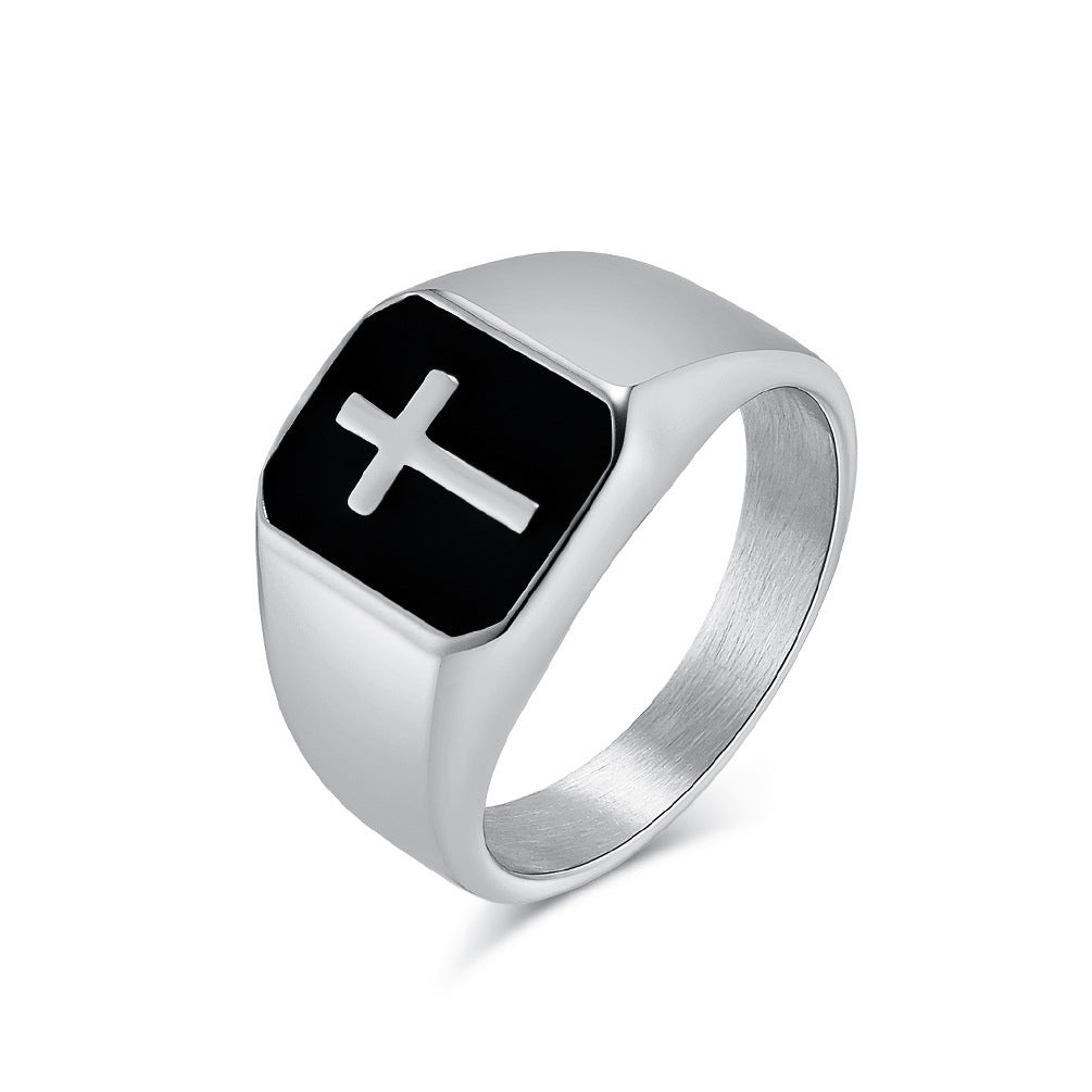 Stylish Titanium Steel Cross Oil Drop Ring for Men