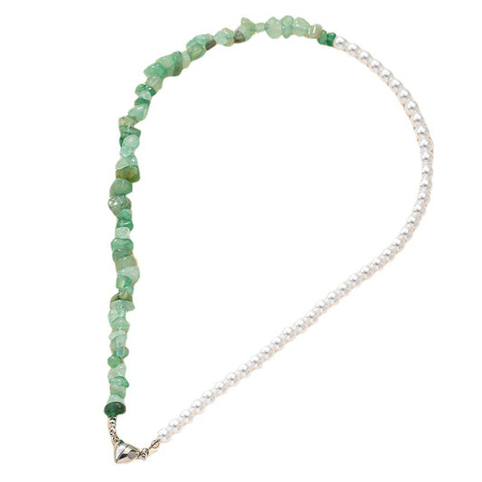 Love Charm Pearl Necklace with Spliced Stone Pendant - Elegant Clavicle Chain