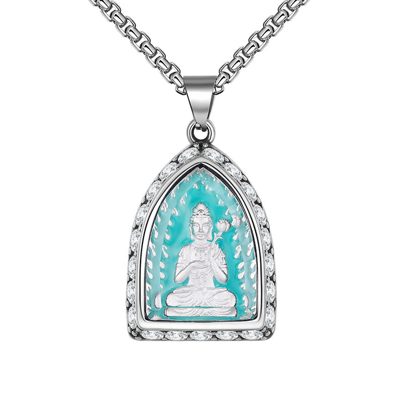 Steel Necklace – Statement Zodiac Buddha Pendant