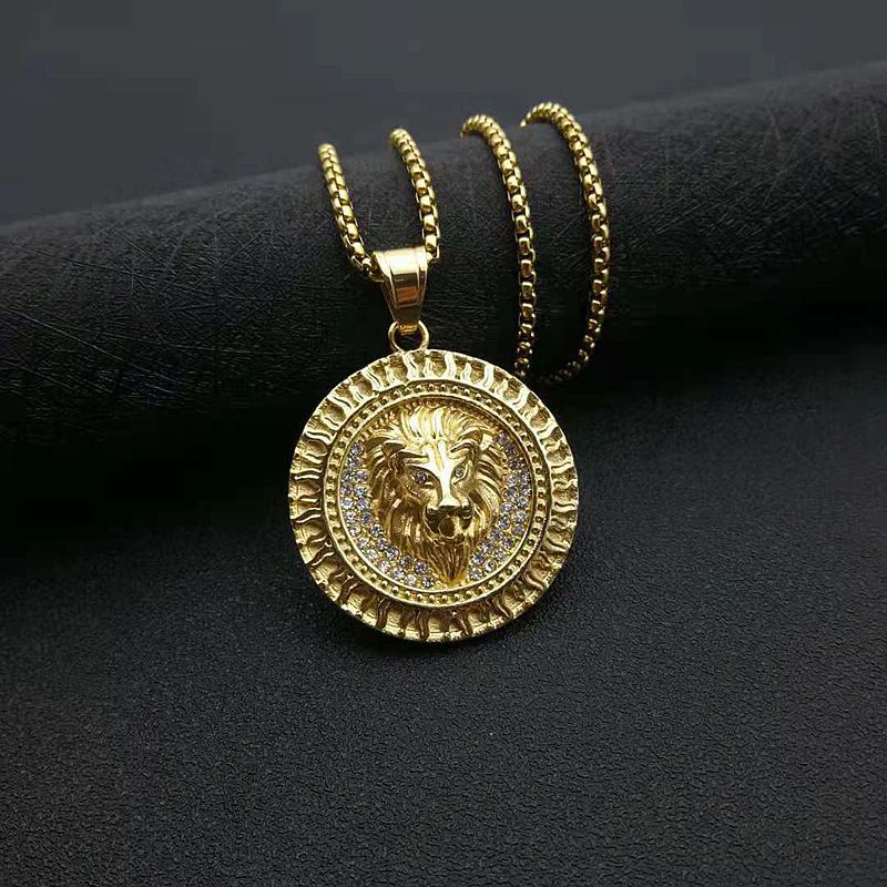 Gold-Plated Stainless Steel Necklace - Statement Lion Head