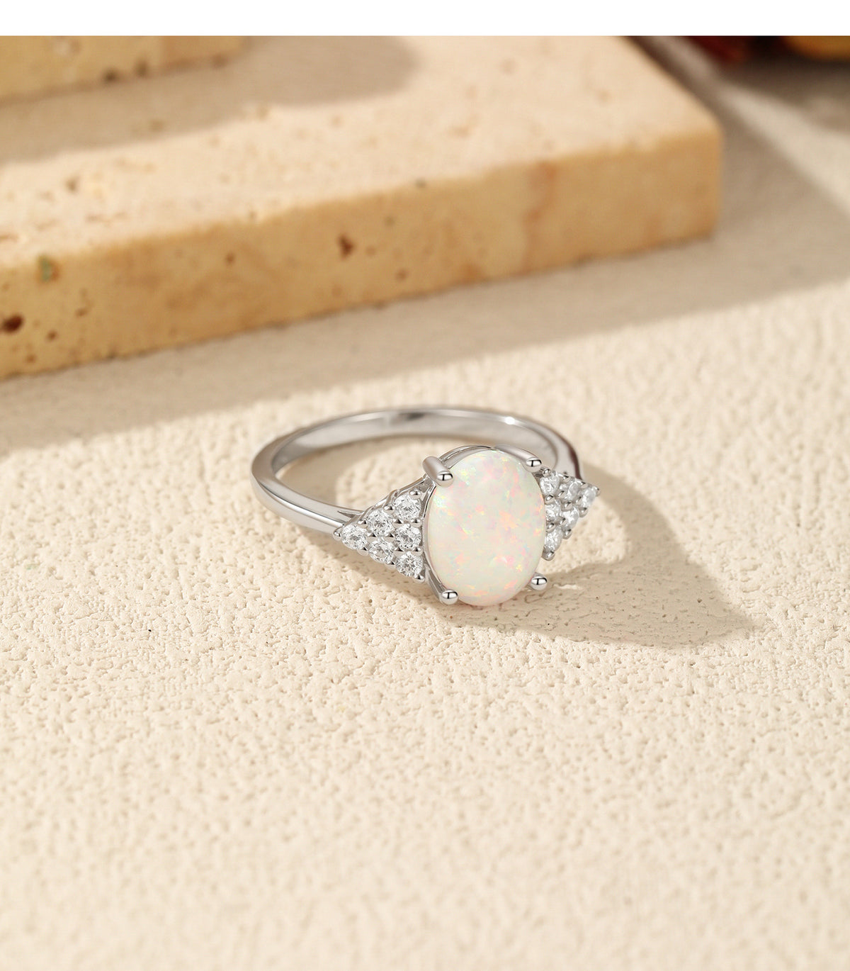 925 Sterling Silver Artificial Opal Ring