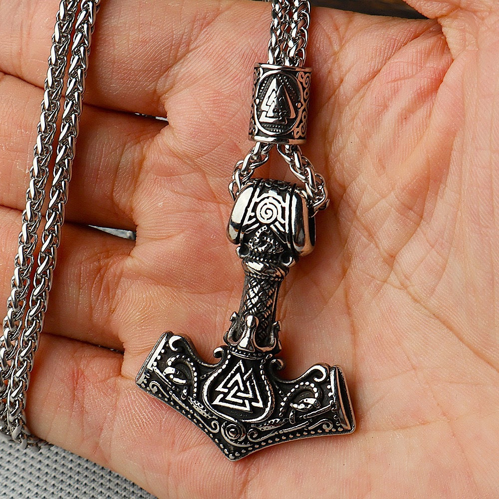 1. Planderful Rune Pendant Necklace In Stainless Steel Viking Odin Triangle And Anchor Motifs Punk Retro Style For Unisex