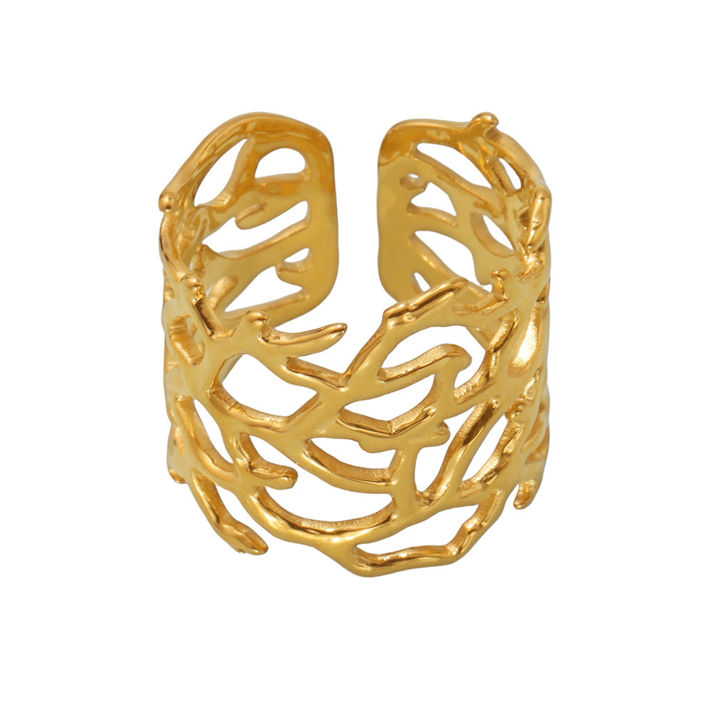 Planderful Coral Wide Open Ring For Women Stainless 18K Gold