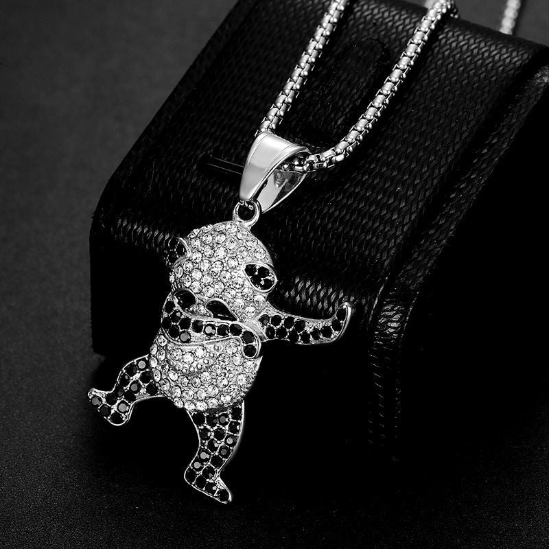 Steel Necklace - Statement Panda Pendant Necklace With Rhinestones West Coast Hip Hop Inspired