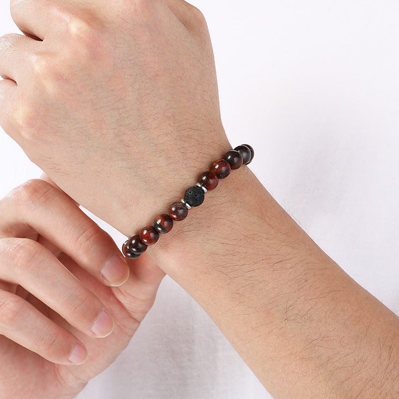 Volcanic Stone Stress-Relief Bracelet – Yellow/Red Tiger's Eye Stone Elastic Rope