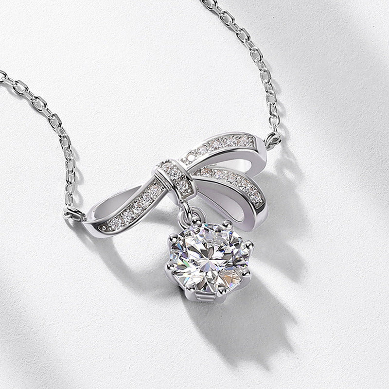 S925 Sterling Silver Moissanite Bow Necklace