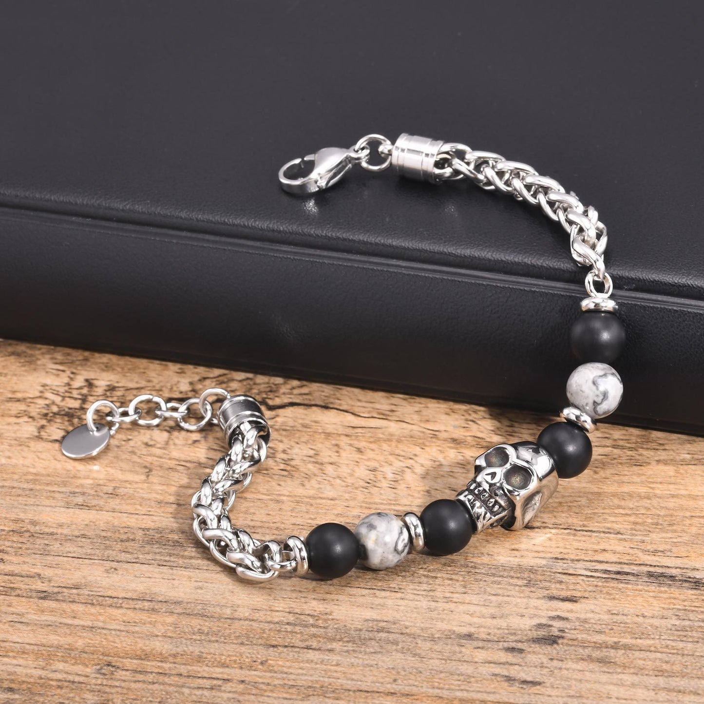 Hip Hop Wind Keel Chain Frosted Agate Skull Bracelet Men's