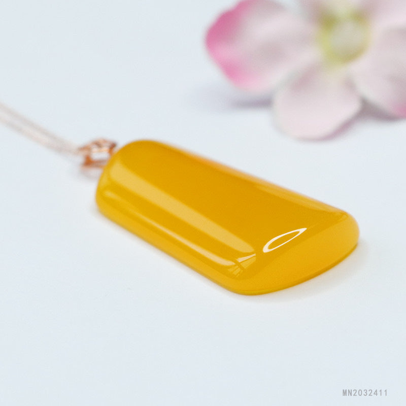 Yellow Chalcedony Irregular Peace Plaque Silver Pendant — No Chain