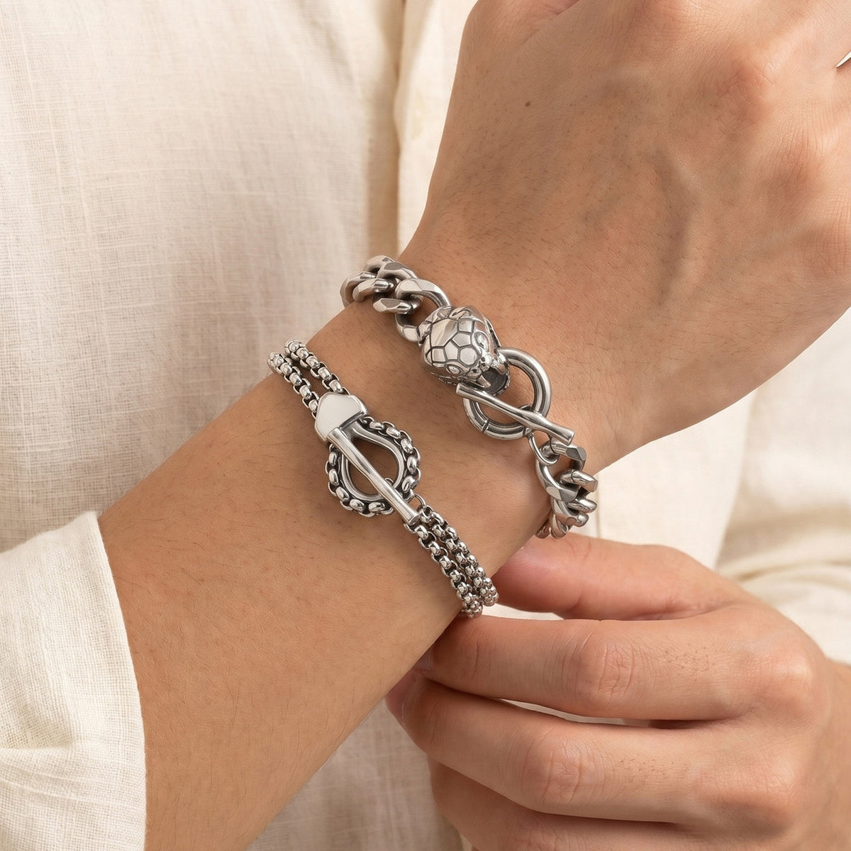 Snake Cuban Chain Stainless Steel Ring for Men