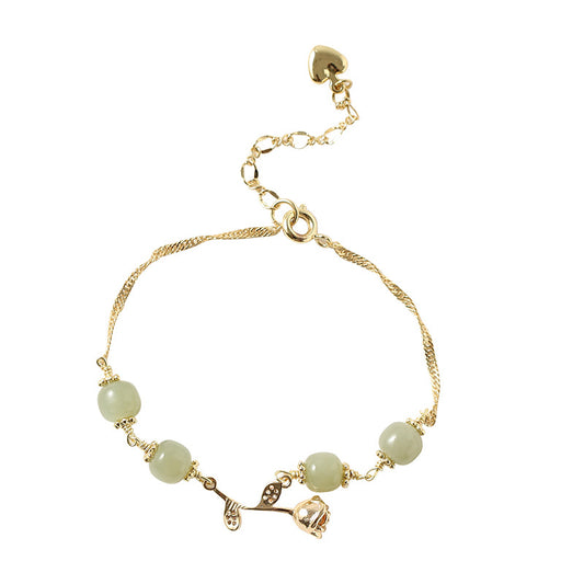 Exquisite Gold-Plated Hetian Jade Bracelet with Sterling Silver Needle