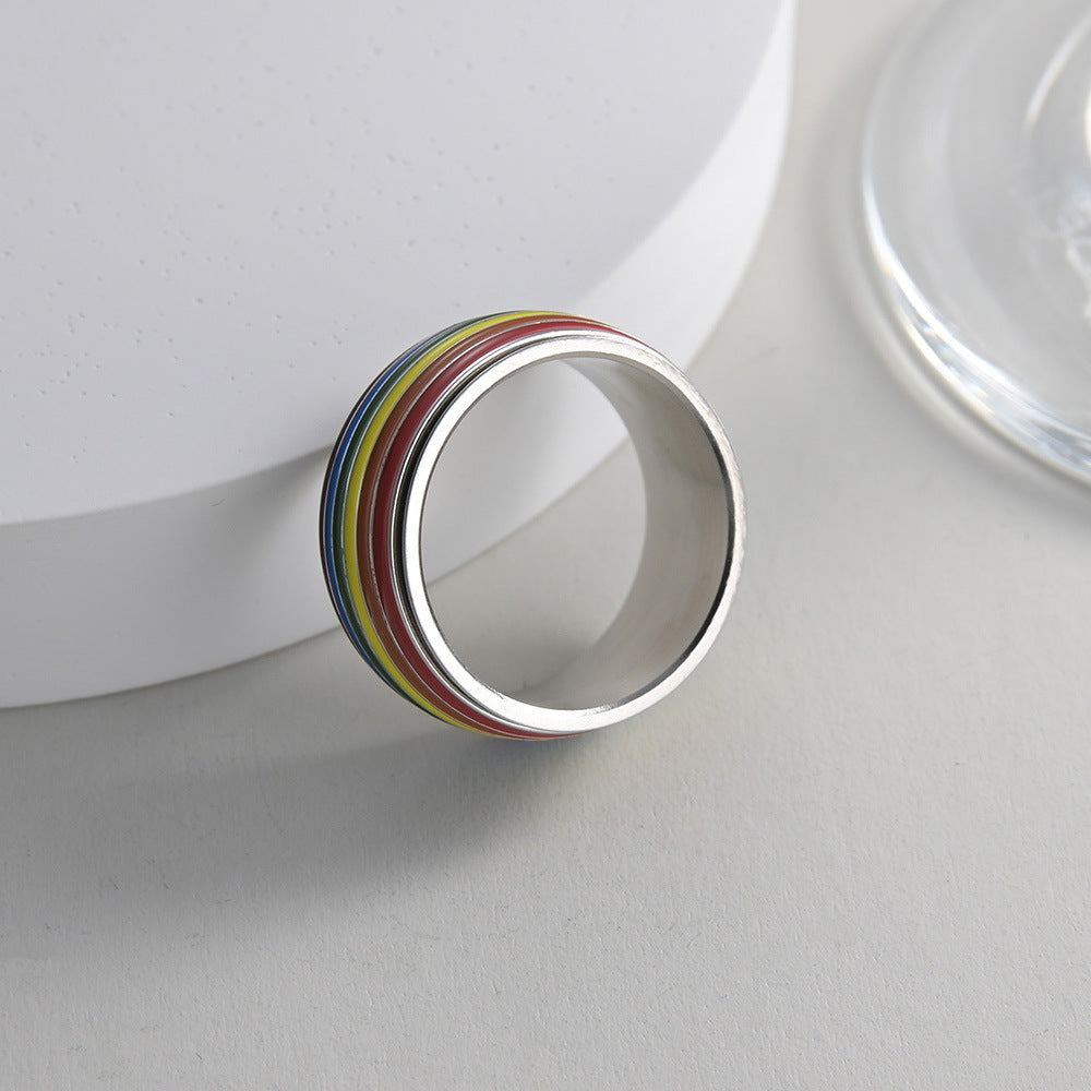 Planderful Rainbow Rotatable Ring Unisex Stainless Steel For Men And Women Size 6 To 13 Trendy Gift